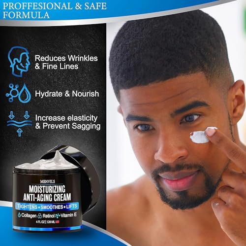 Mens Face Moisturizer Cream with Collagen, Retinol, Vitamins E, Jojoba Oil, 4 oz Z2905