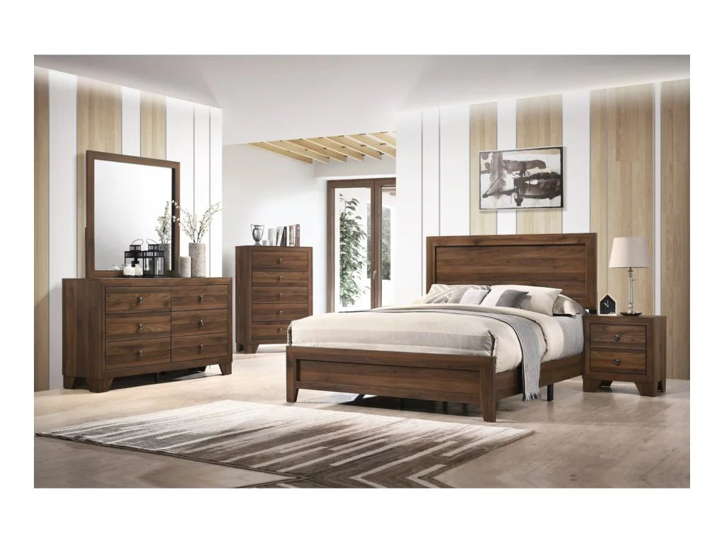 6Pc King Size Panel Bed Dresser Mirror Nightstand Chest Set Cherry Finish L170