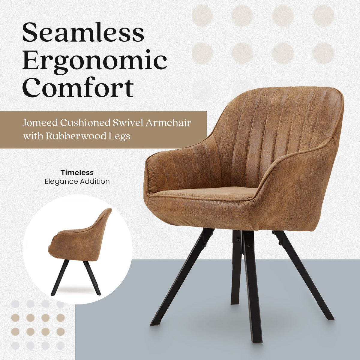 Cushioned Swivel Armchair with Rubberwood Legs E644