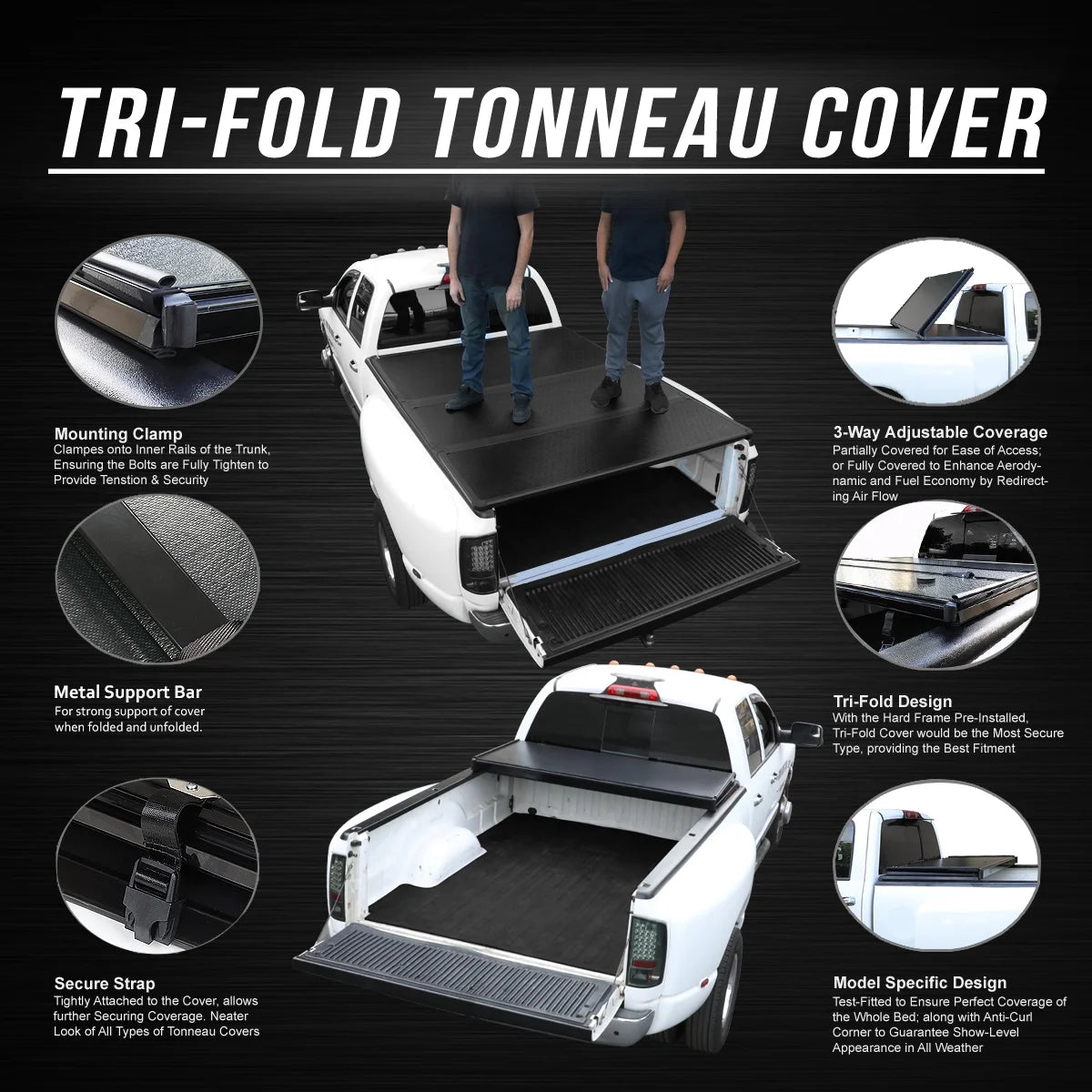 TTC-HARD-082 Solid Hard Top Tri-Fold Tonneau Cover M15869