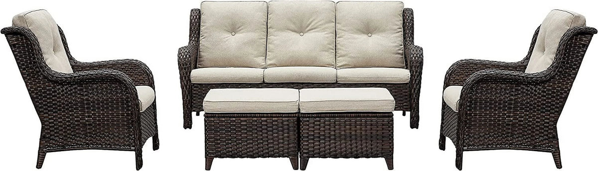 5 PC Brown Beige Patio Rattan Wicker Sectional Sofa Set T331