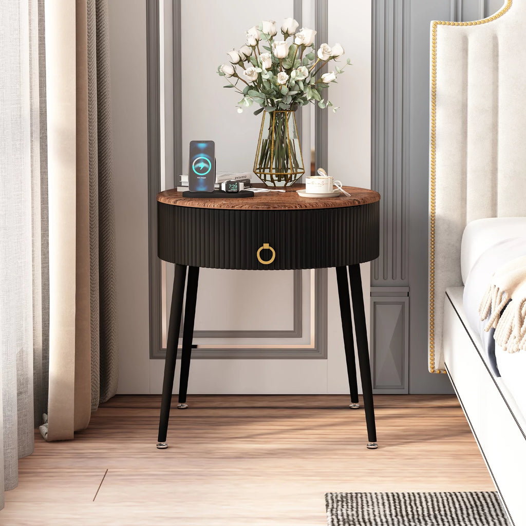 Black Metal End Table Set of 2 with Drawer P91627