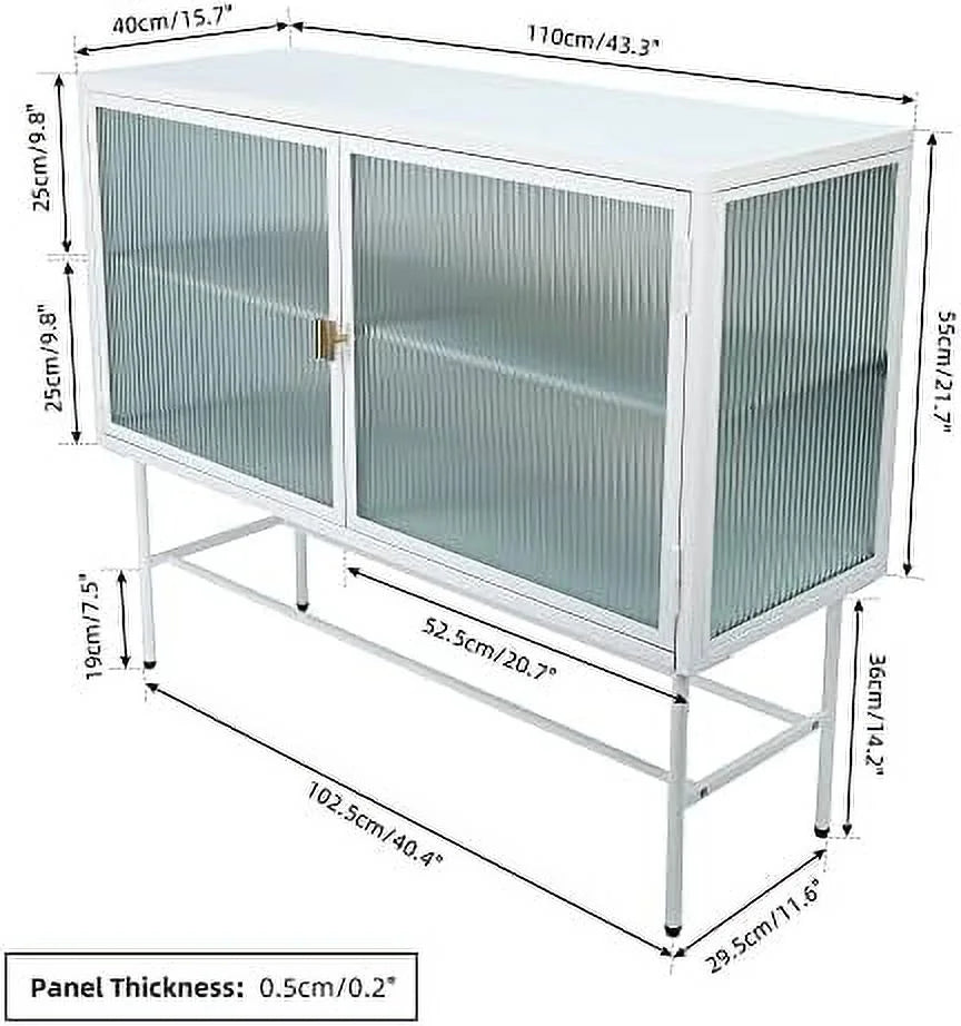 White Fluted Glass Corner Cabinet Sideboard N26279