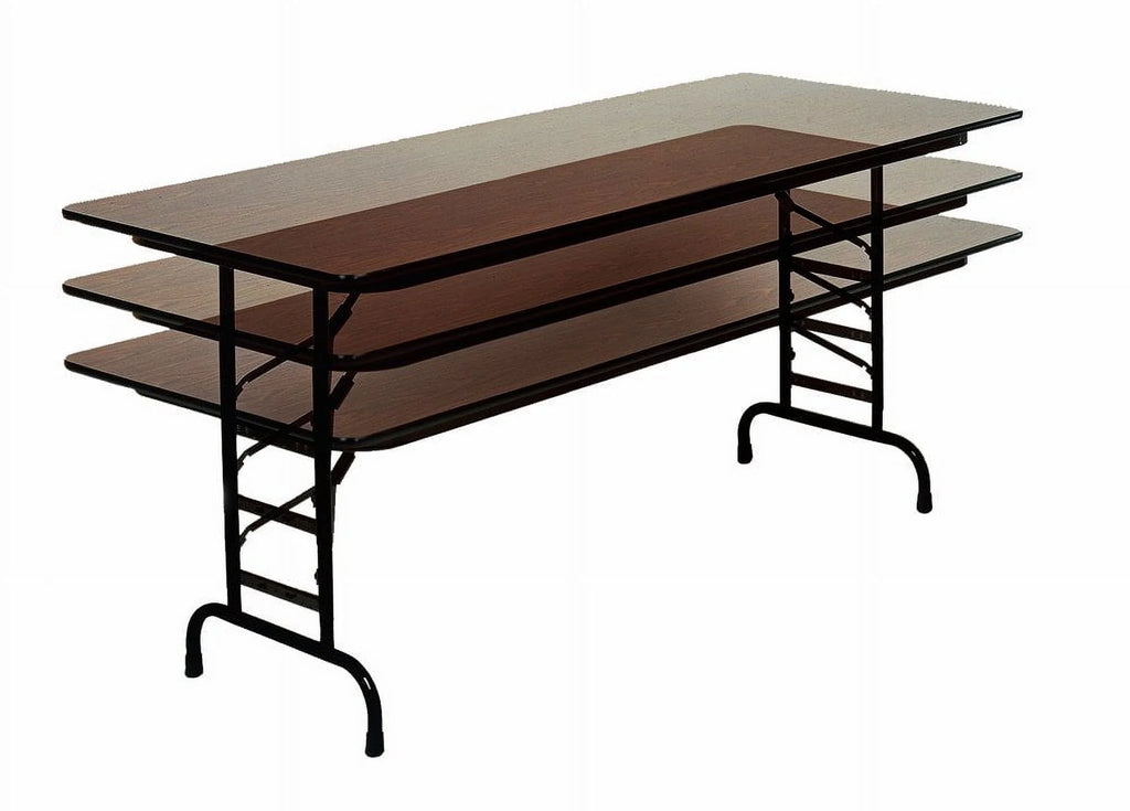 Melamine Adjustable Height Folding Table, Walnut I902