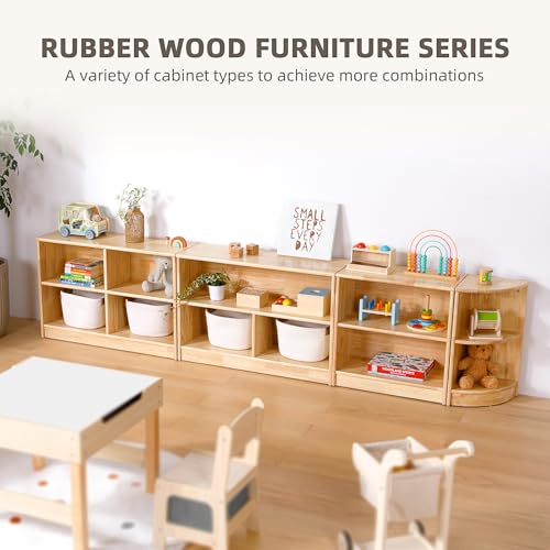 Rubber Wood 3-Compartment 2-Tier Storage Cabinet Y982829