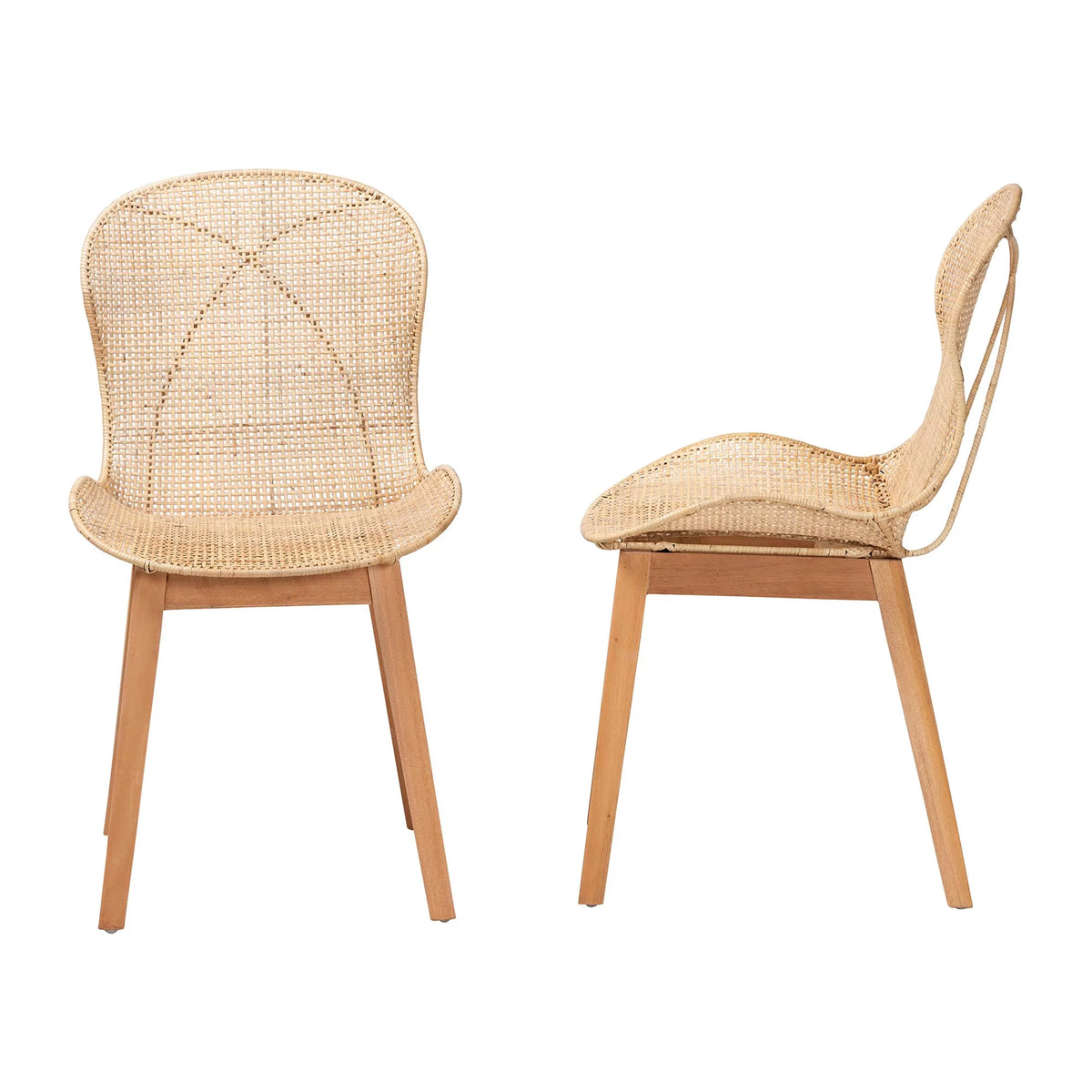 Natural Brown Mahogany and Rattan 2-Piece Dining Chair Set A6137