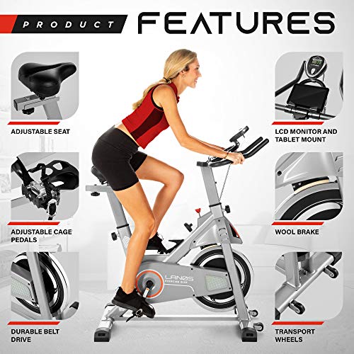 Stationary Exercise Bike with Seat Cushion and Silent Belt Drive Q397
