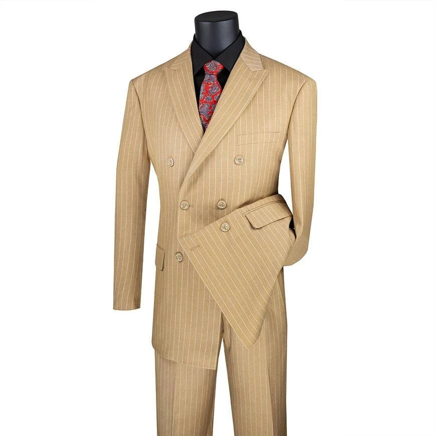 Camel Stripe Double Breasted 2 Piece Suit U9001