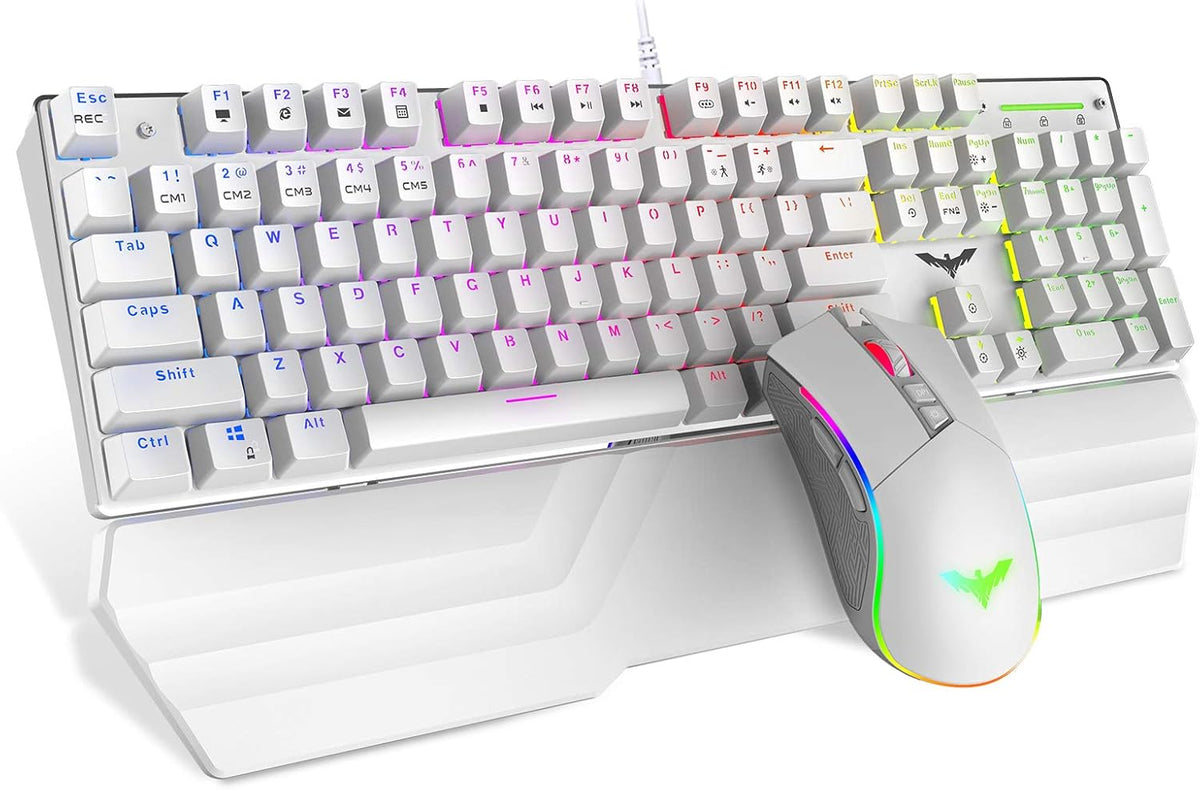 Mechanical Keyboard and Mouse Combo RGB Gaming 104 Keys Blue Switches Wired USB with Detachable Wrist Rest, Programmable Gaming Mouse (Black) Q15801
