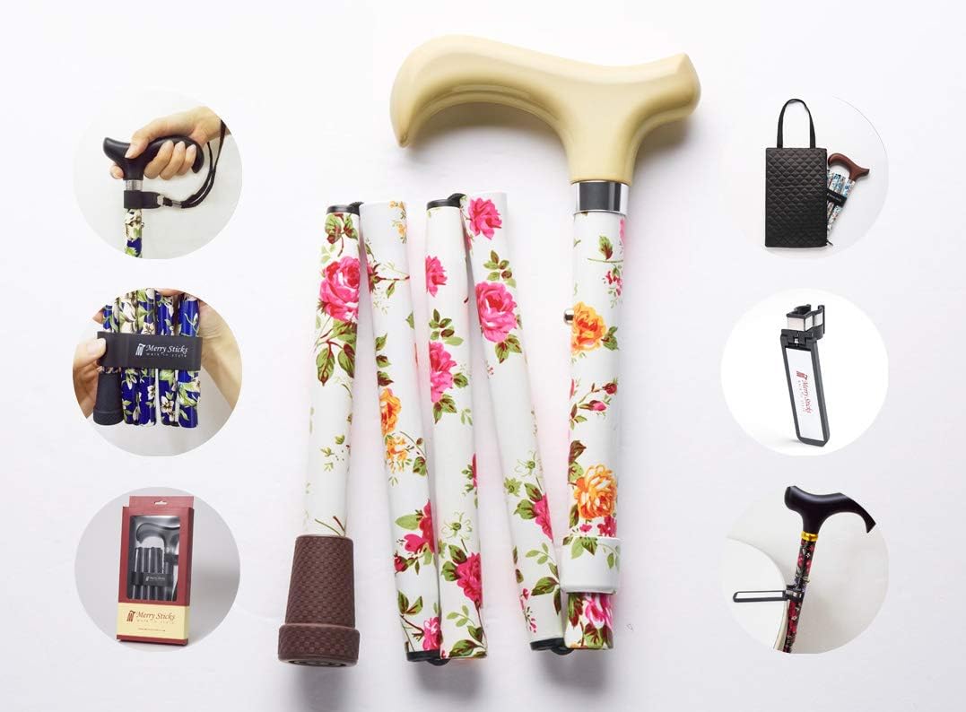 Folding Adjustable Walking Cane with Cane Bag and Reflective Cane Holder D969