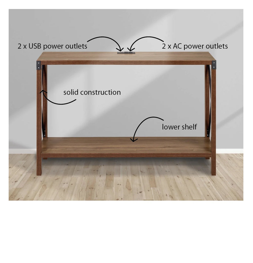 Walnut Wood Console Table with AC Power and USB Charging Ports P92889