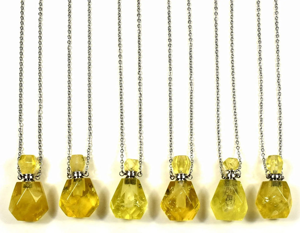 33Mm Golden Citrine Carved Bottle with Stainless Steel Chain H5732