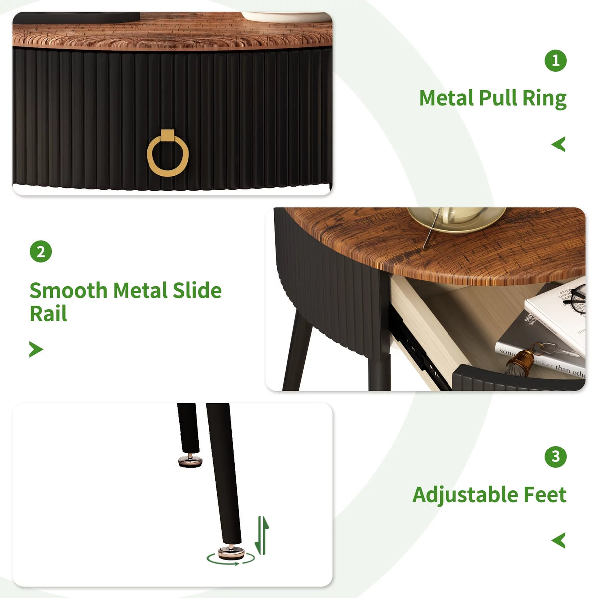 Black Metal End Table Set of 2 with Drawer P91627