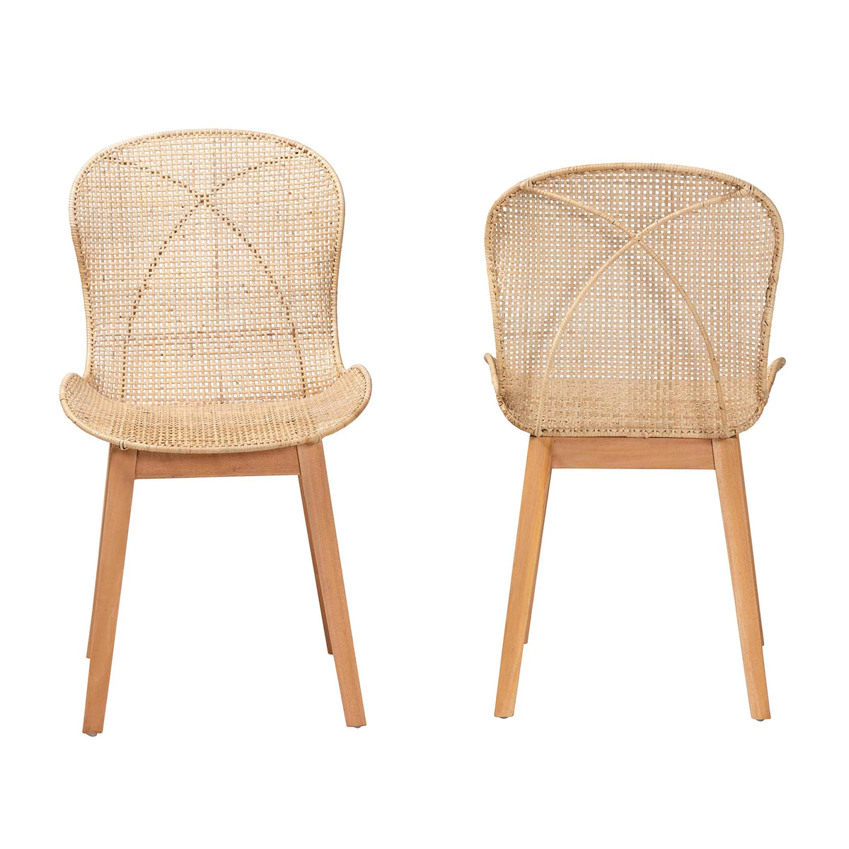 Natural Brown Mahogany and Rattan 2-Piece Dining Chair Set A6137