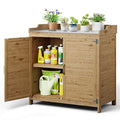 Outdoor Potting Bench with Metal Tabletop and Adjustable Shelf A5187