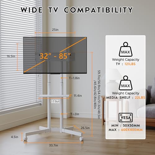 Black Mobile TV Stand for 32 to 85 inch Screens up to 121 lbs S68158