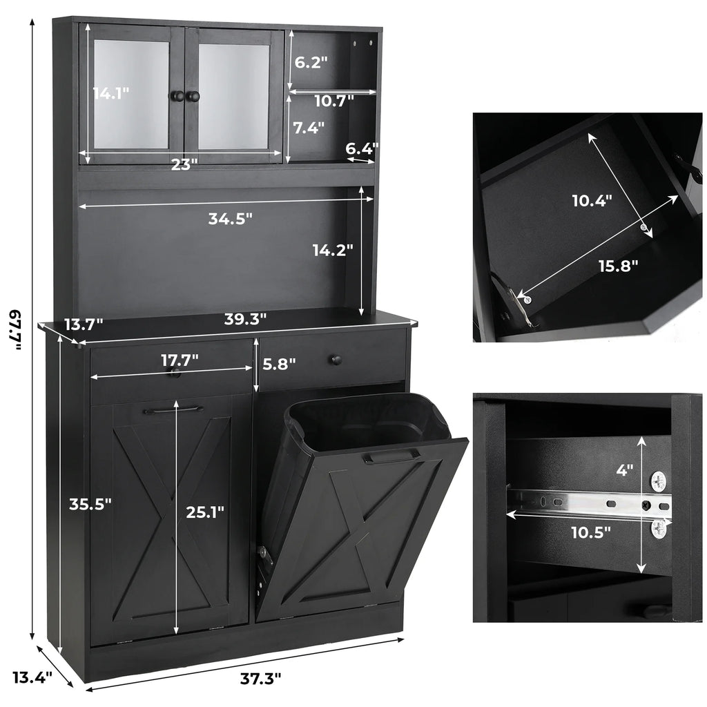 Wooden Double Tilt Out Trash Cabinet with Drawers, Shelves V645692
