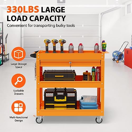3-Tier Heavy Duty Utility Cart with Drawer, 350 Lbs Load Capacity (Black) M2162