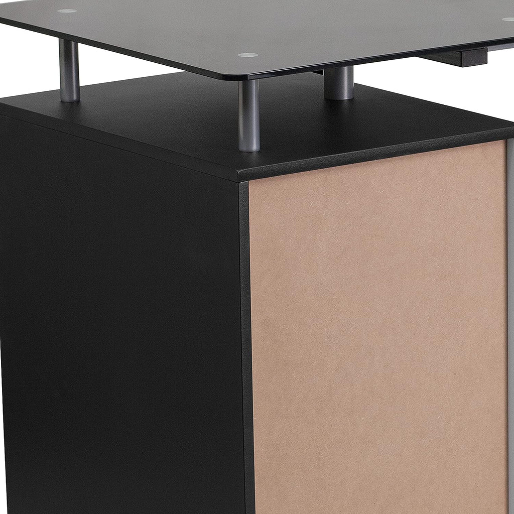 Black Glass Computer Desk with Three Drawer Pedestal U47071