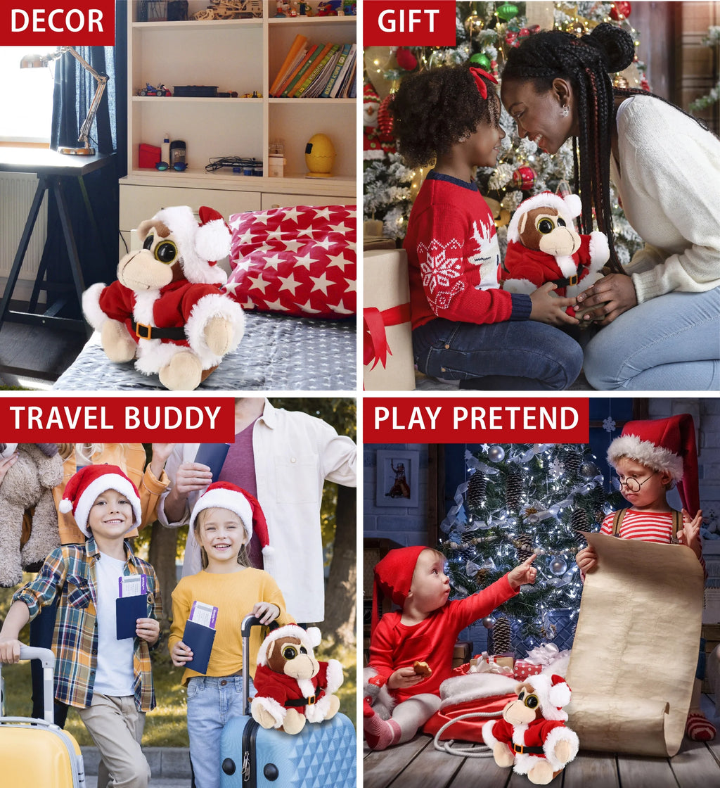 Santa Big Eye Monkey Stuffed Animal Plush Toy, 6 Inches O670