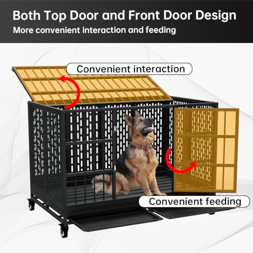 Heavy Duty Metal Dog Crate with Wheels and Removable Tray R122