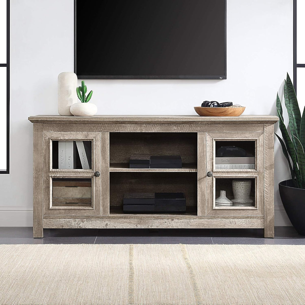 Electric Fireplace TV Stand for TVs up to 55 Inch with Storage Shelves N20063