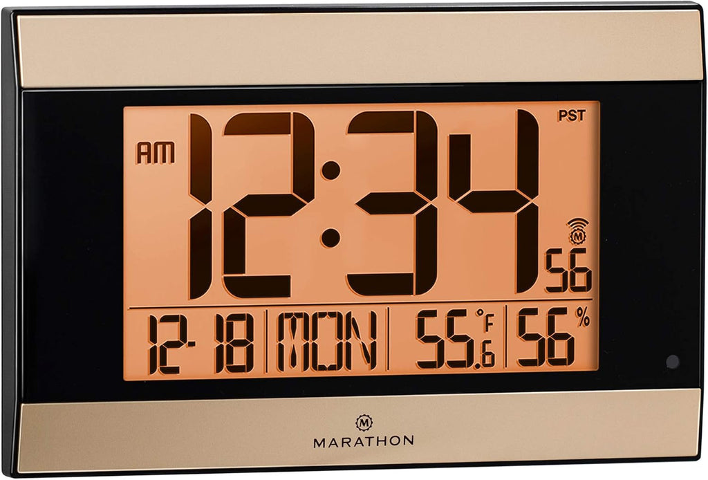 Large Atomic Wall Clock with Auto Backlight, Calendar, Temperature, and Humidity S604