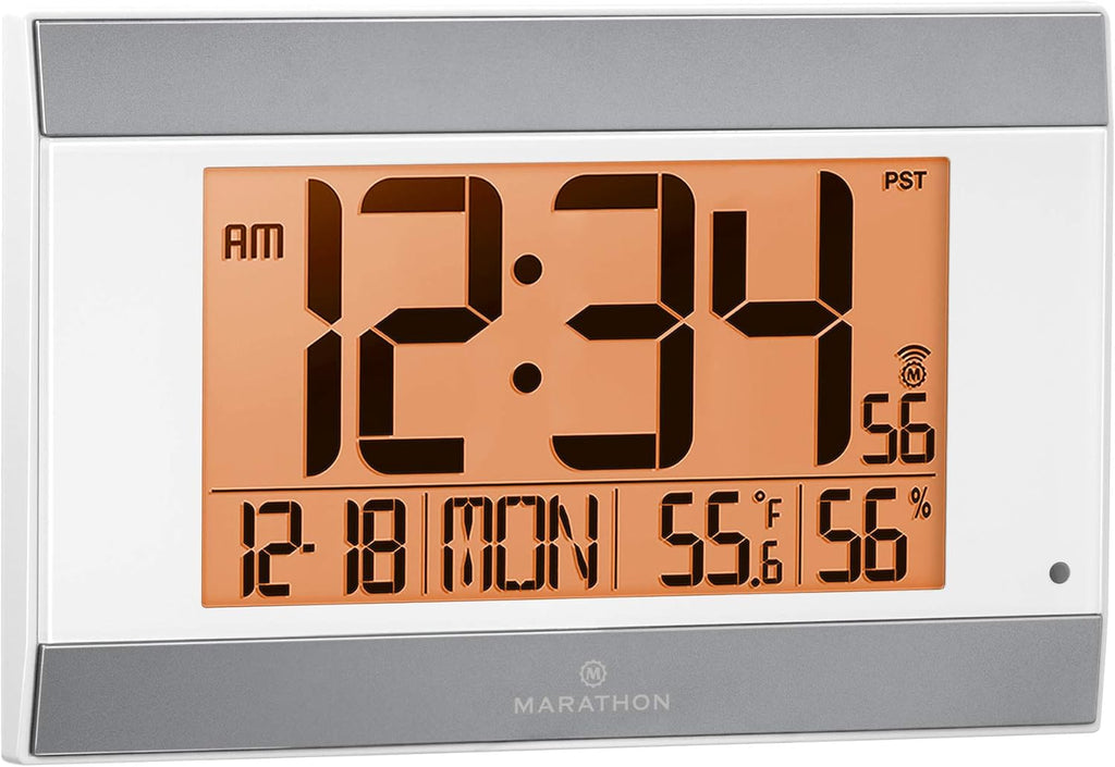 Large Atomic Wall Clock with Auto Backlight, Calendar, Temperature, and Humidity S604