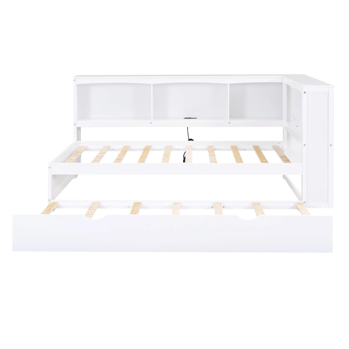 Twin over Twin Size Wood Daybed with Trundle and Storage Cabinets (White) Q866254