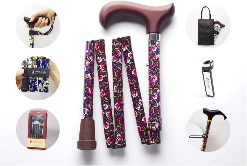Folding Adjustable Walking Cane with Cane Bag and Reflective Cane Holder D969