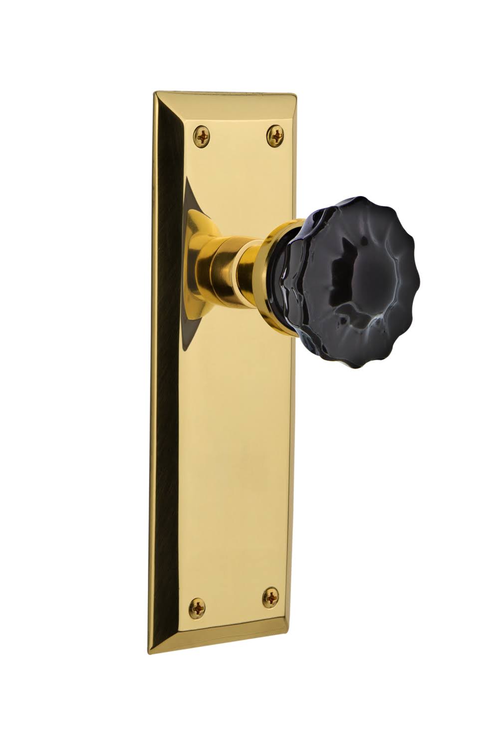 Crystal Black Glass Door Knob in Unlaquered Brass Q376