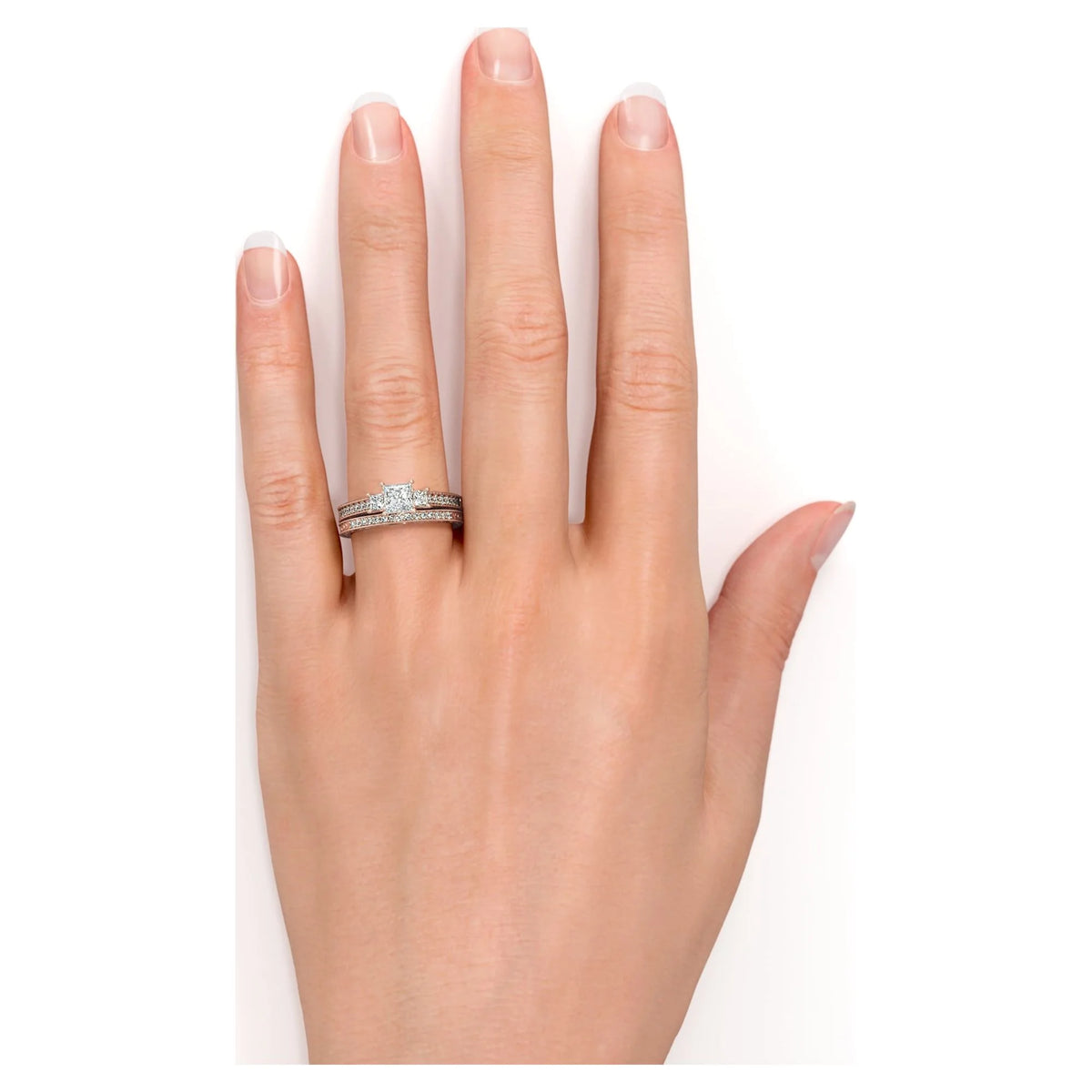 18K Rose Gold over Silver Three Stone Ring Set I186