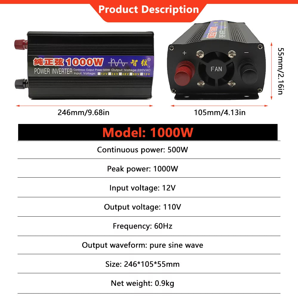 1000 Watt Pure Sine Wave Power Inverter S82563