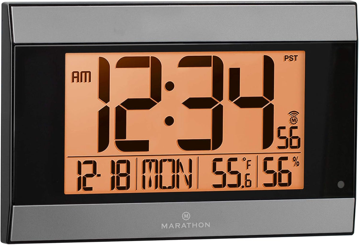 Large Atomic Wall Clock with Auto Backlight, Calendar, Temperature, and Humidity S604