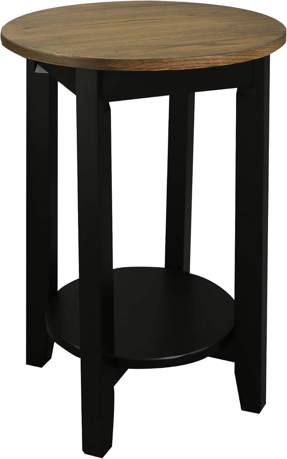 Solid Red Oak Top Round End Table, Two-Tone (Forest Gray, Black) E9801