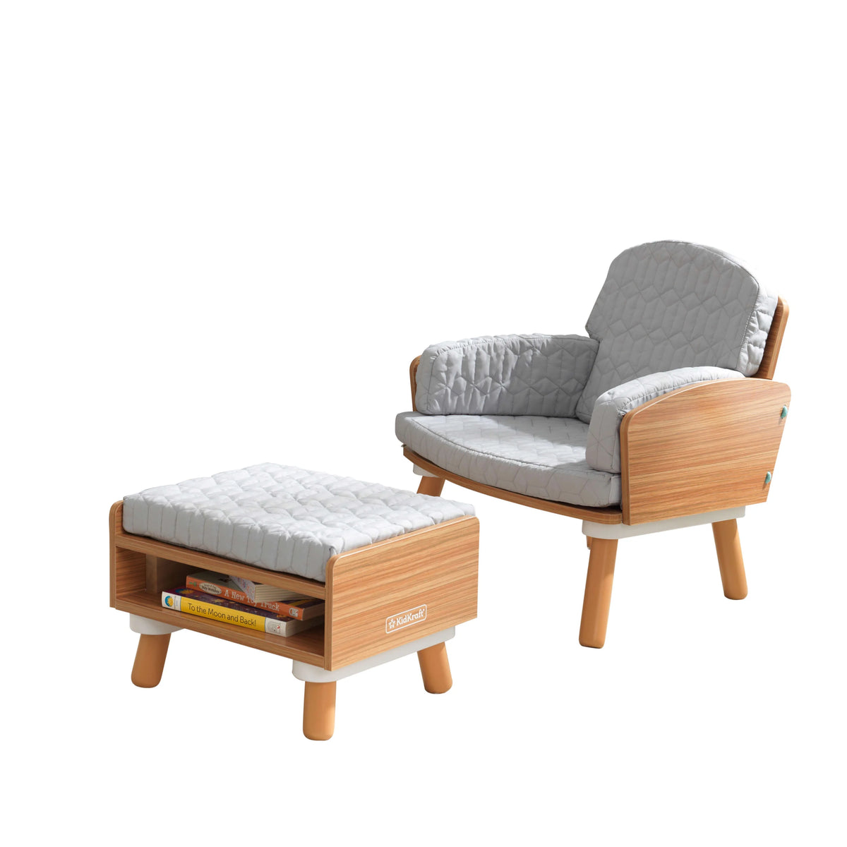 Gray Wooden Reading Chair & Ottoman with Cushions Q8540