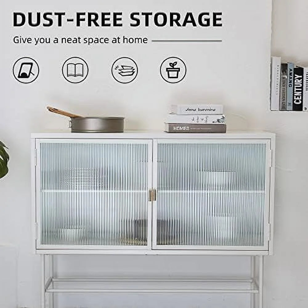 White Fluted Glass Corner Cabinet Sideboard N26279