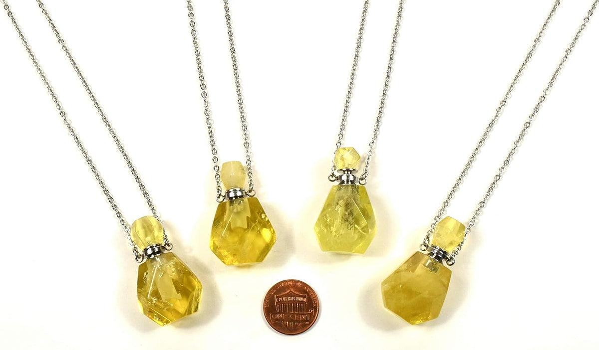 33Mm Golden Citrine Carved Bottle with Stainless Steel Chain H5732