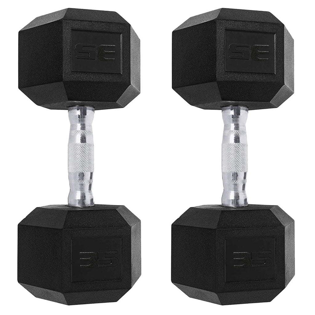 Set of 2 Black 35LB Hex Dumbbells K191823