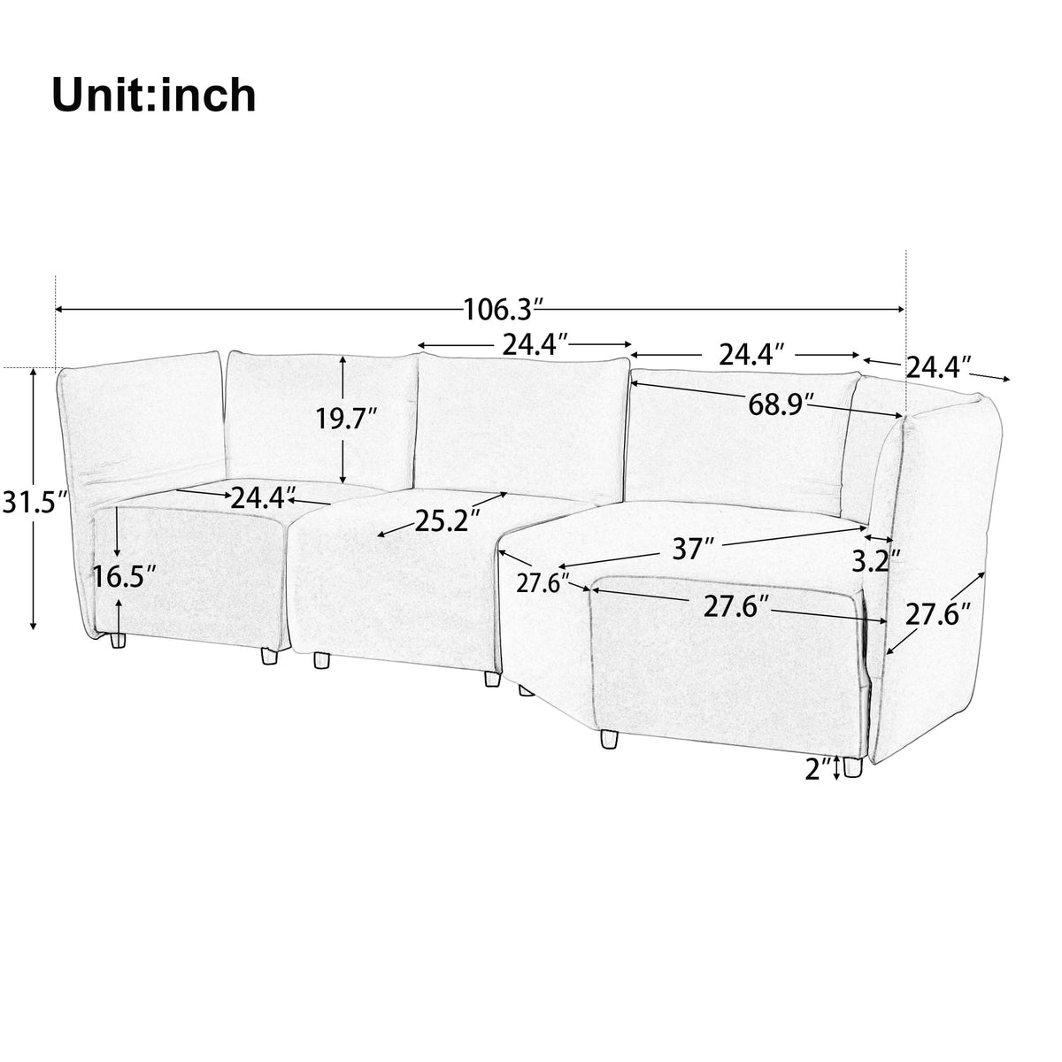 Beige 3 Seater Polyester Sofa Q96330