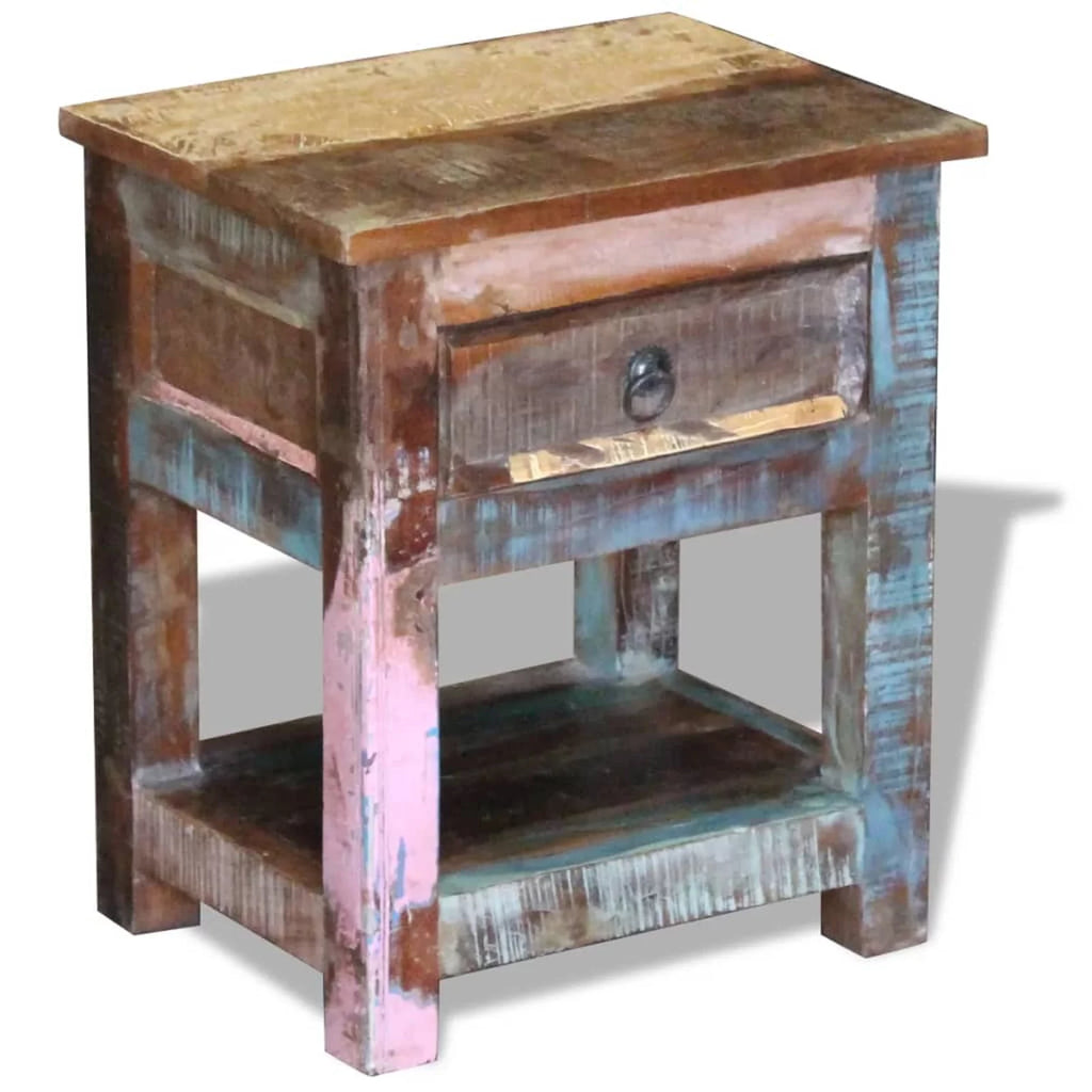 Solid Reclaimed Wood Side Table with 1 Drawer Q669