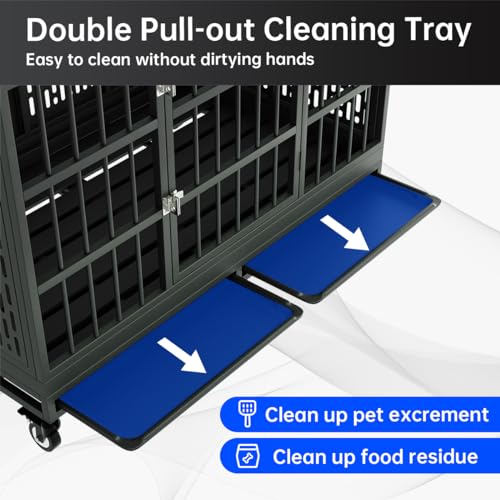 Heavy Duty Metal Dog Crate with Wheels and Removable Tray R122