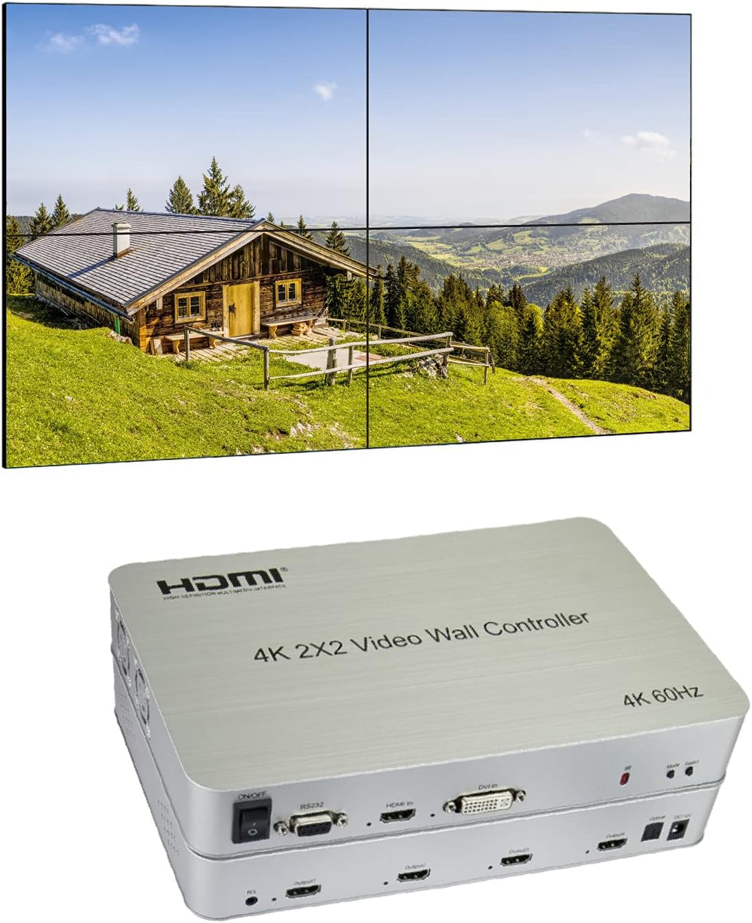 2x2 Video Wall Controller with Media Player, 1080p, HDMI 1.4, 1 HDMI Input & 4 Outputs Q7966