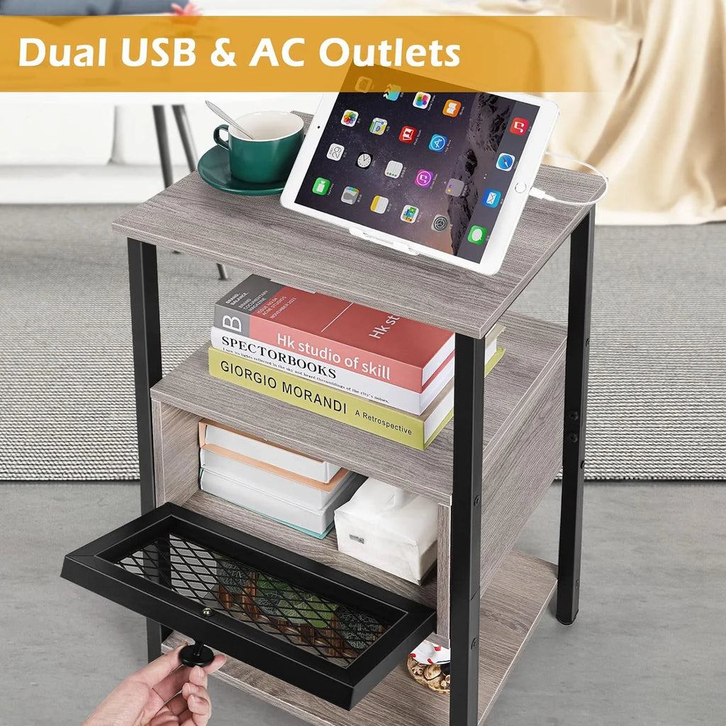 Brown Nightstand with Charging Drawer W43109