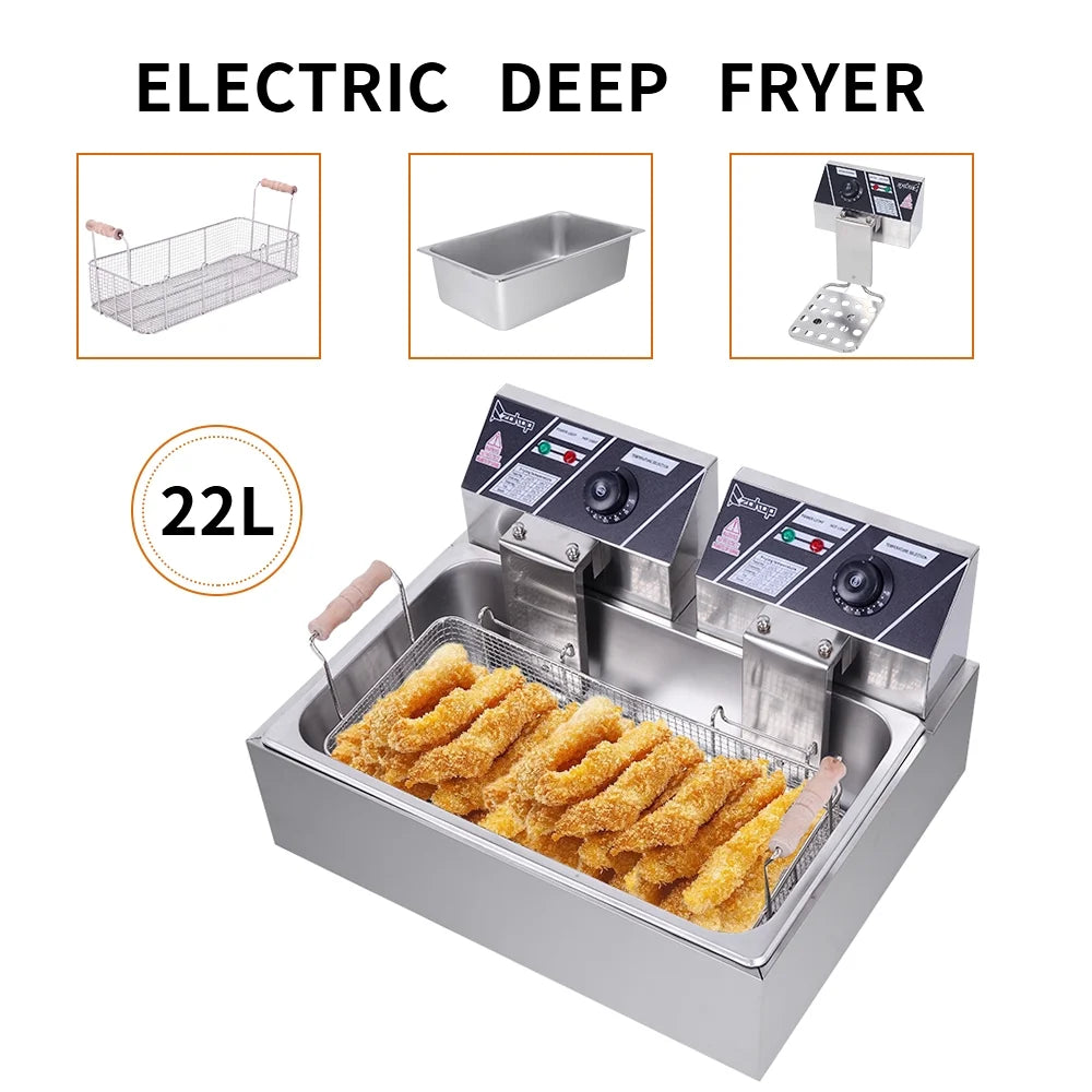 Stainless Steel Electric Deep Fryer with Basket and Temperature Control W894982