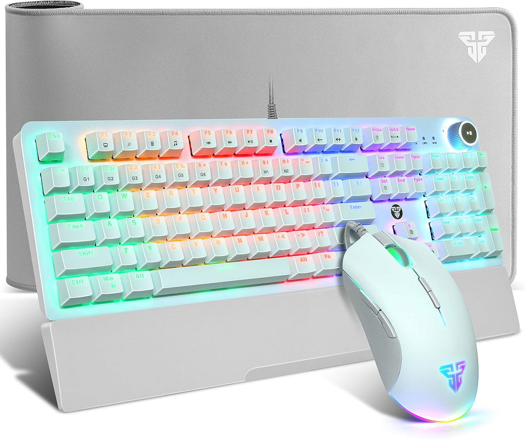 White RGB Wired 104 Keys Mechanical Keyboard Mouse and Mousepad Combo C14201