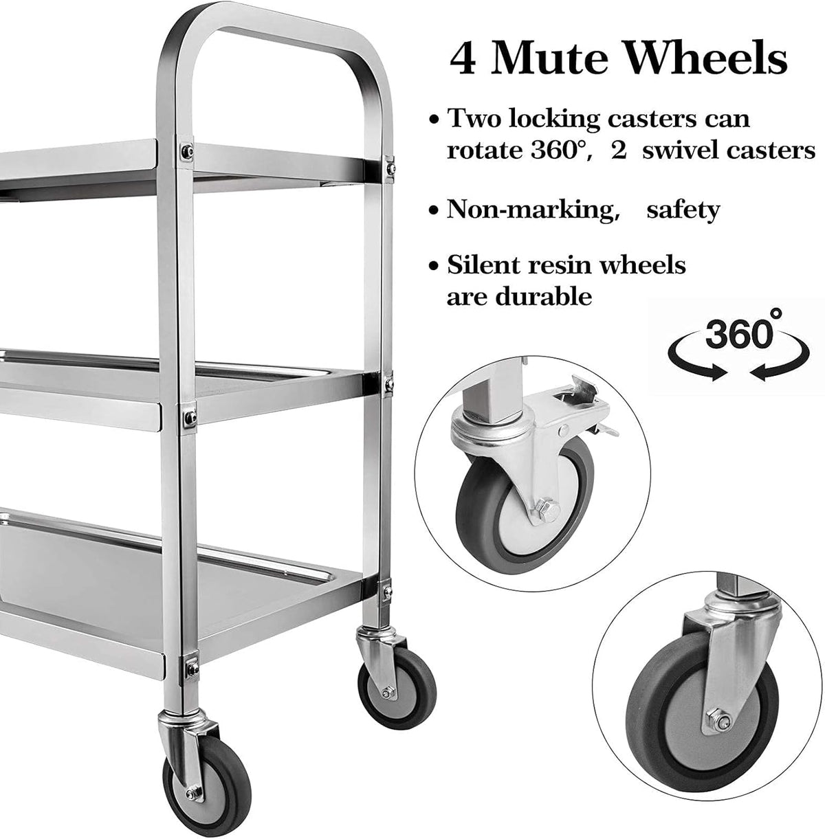 3 Tier Stainless Steel Utility Cart with Locking Wheels P141