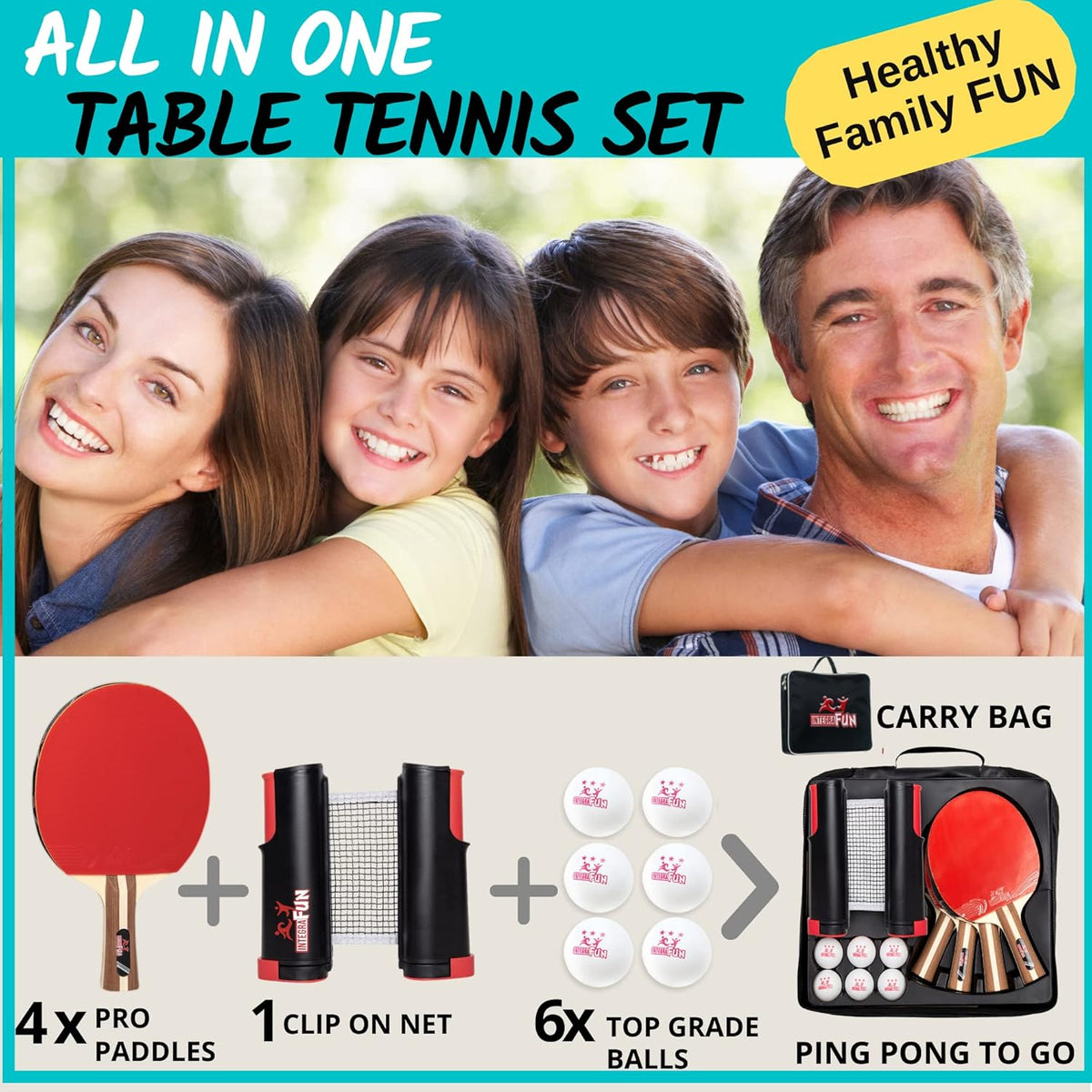 Ping Pong Paddle Set with Net and Balls E181