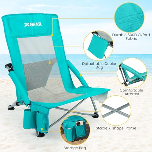 2-Pack High Back Beach Chair with Cooler Bag and Carry Bag F87291