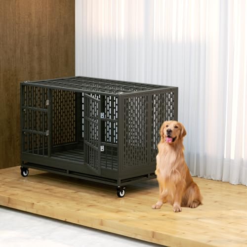 Heavy Duty Metal Dog Crate with Wheels and Removable Tray R122